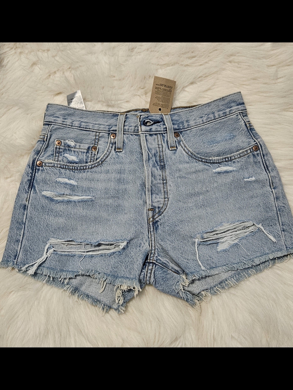 Levi's Light Blue Ripped High-Rise Denim Shorts